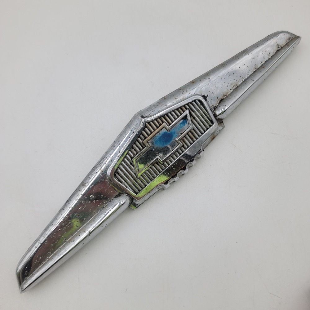 Vintage Chevrolet Chrome Bowtie Emblem Winged Hood Trunk Badge GM GMC 2 Patina